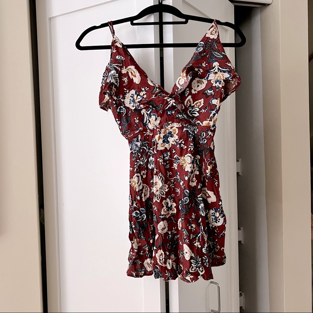 Bohemian Maroon Paisley Romper with Tie Back & Zipper